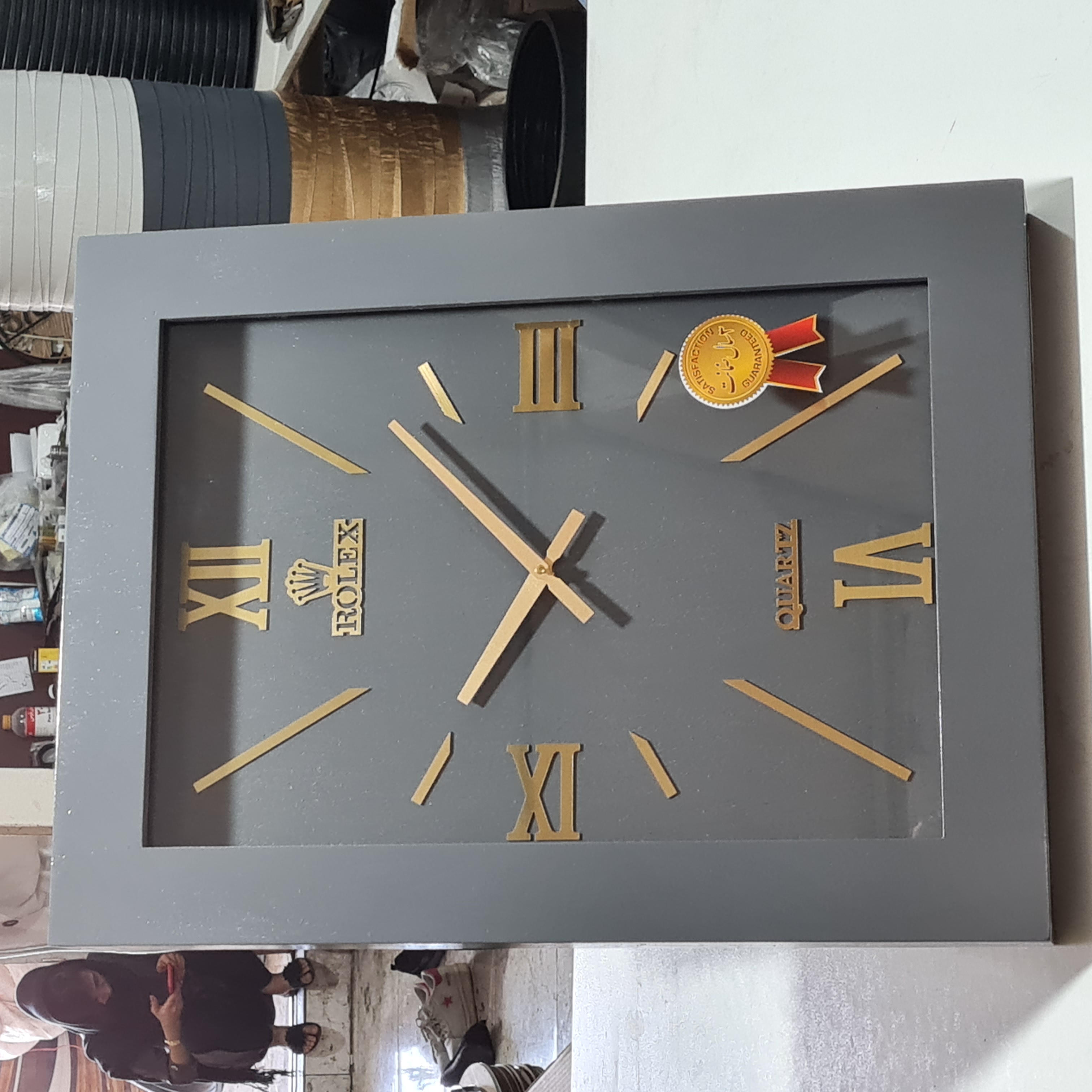 ساعت چوبی مستطیل بزرگ و بسیار زیبا 3 سال گارانتی