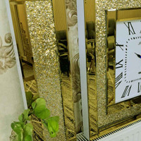 ساعت دیواری سه تیکه آینه ای نگین دار مربع مدل لوکس بسیار زیبا و جذاب در سه رنگ مختلف نقره ای و برنز قطر 60 سانت